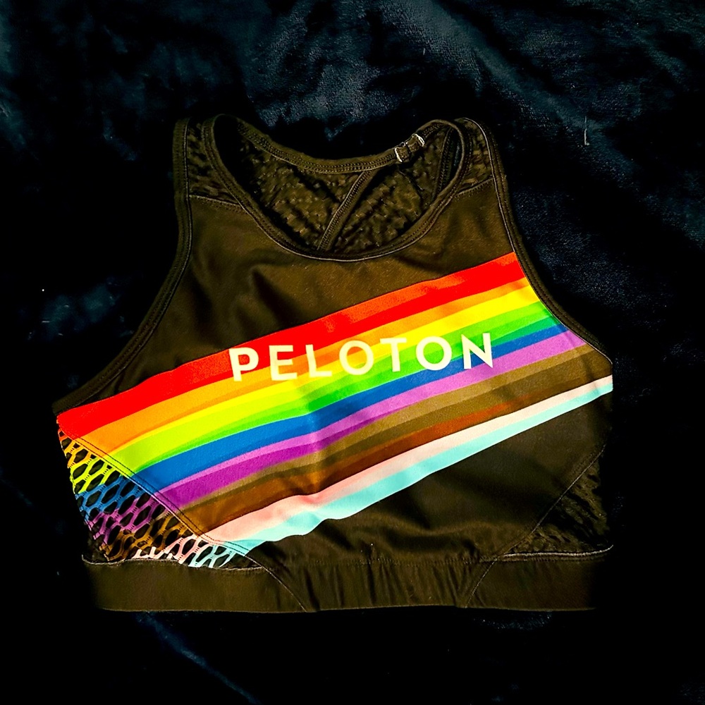 Peloton pride edition black sports bra with rainbow